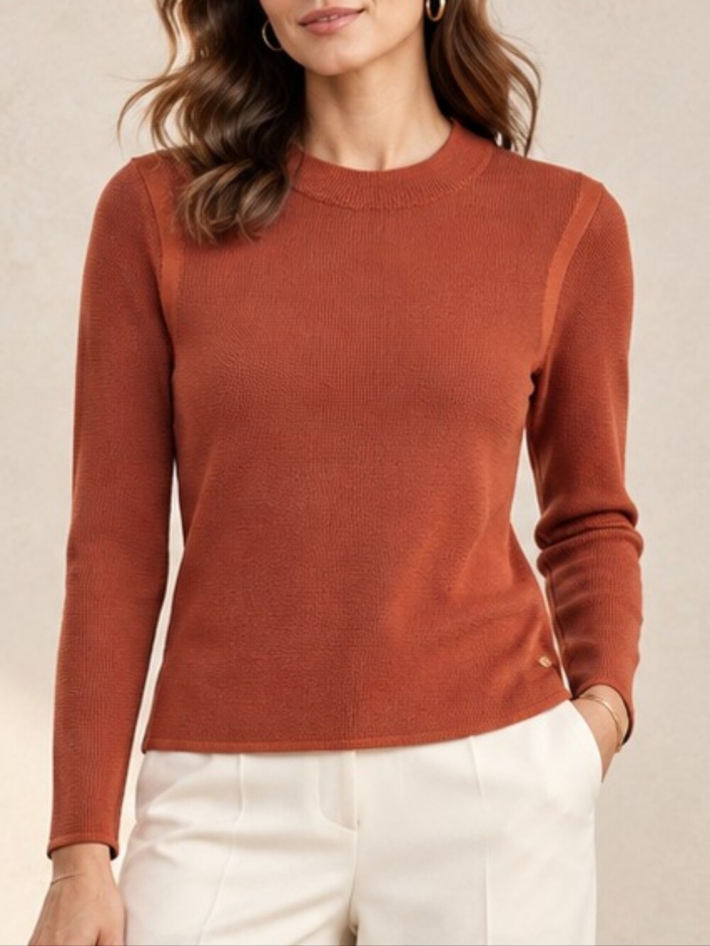 St. John Knit Copper Rust Crewneck Sweater Top Size Small NWOT